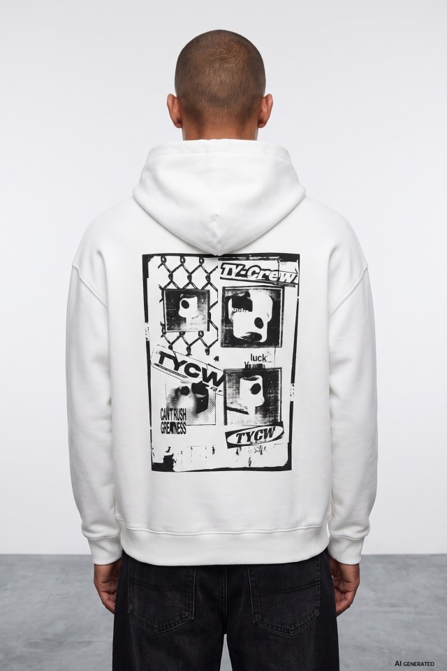 White Hoodie With Graphic Print White Hoodie With Graphic Print