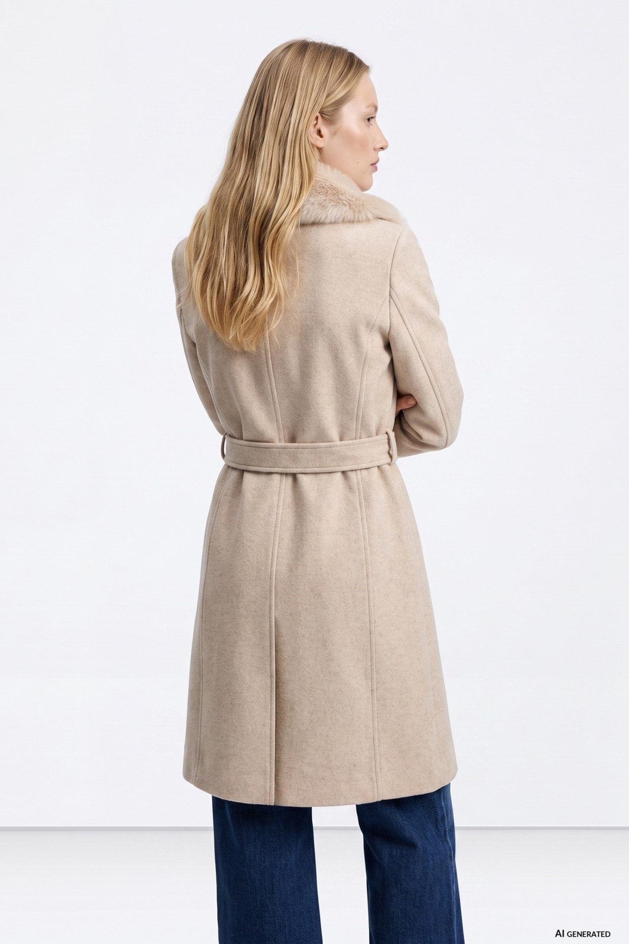 Long Beige Coat with Fur
