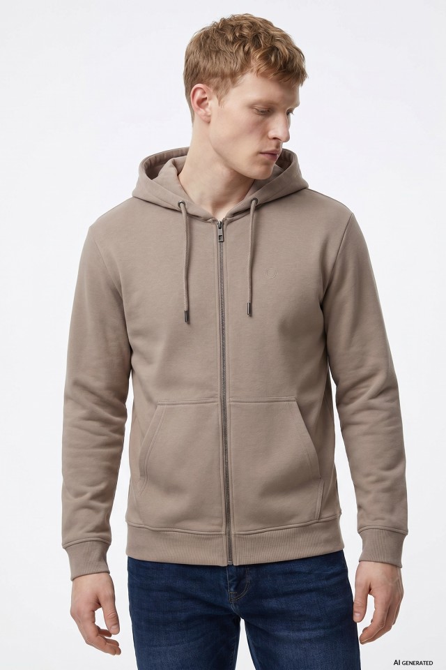 Beige Zip Hoodie Jacket