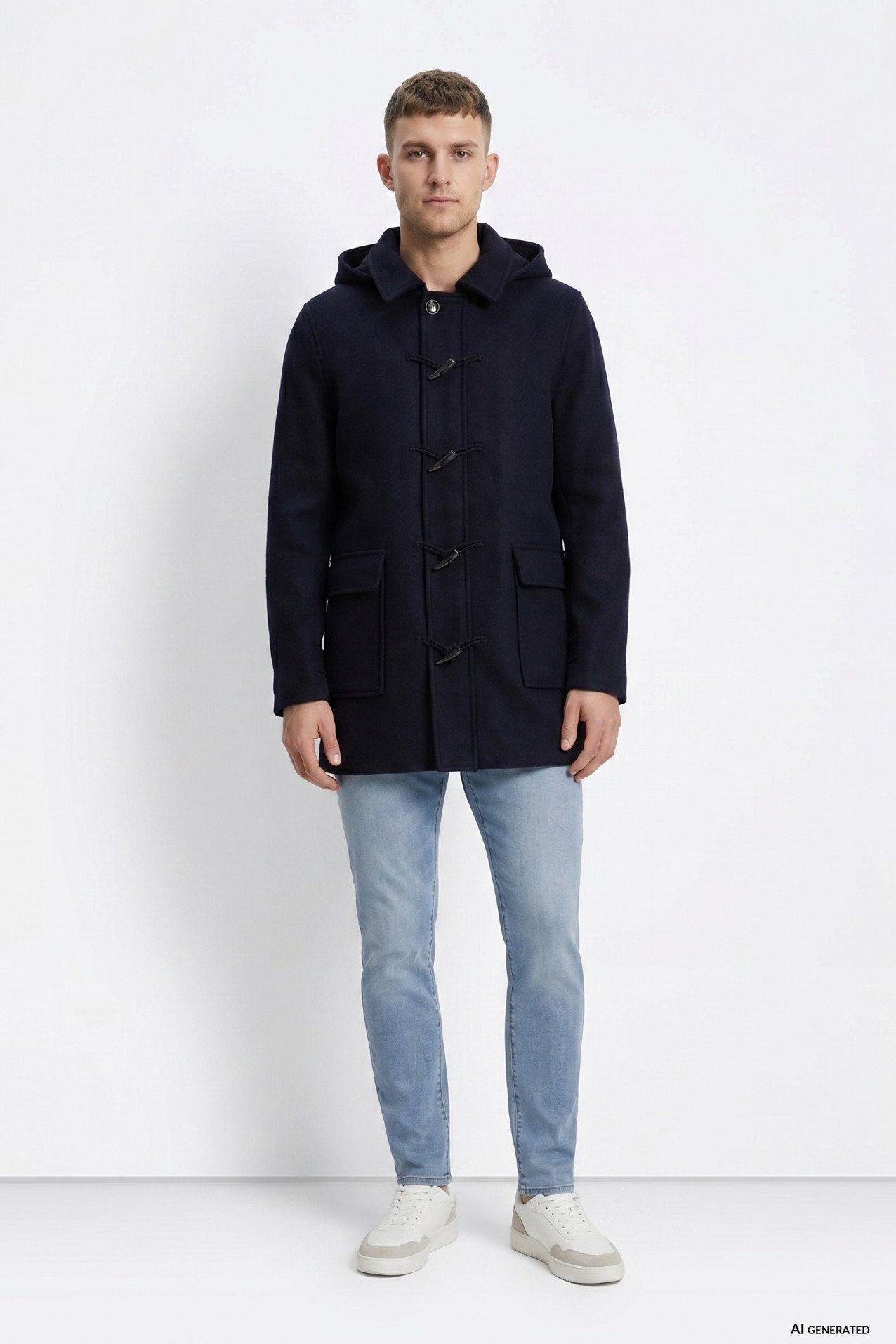 Navy Hooded Long Coat