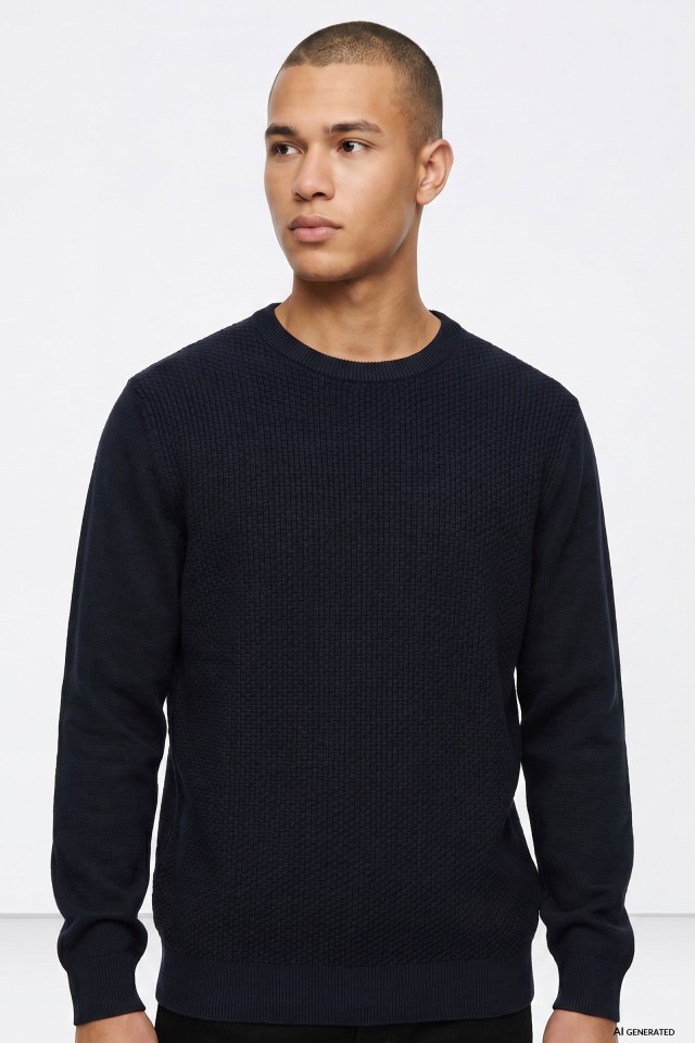 Blue Textured Knit Sweater