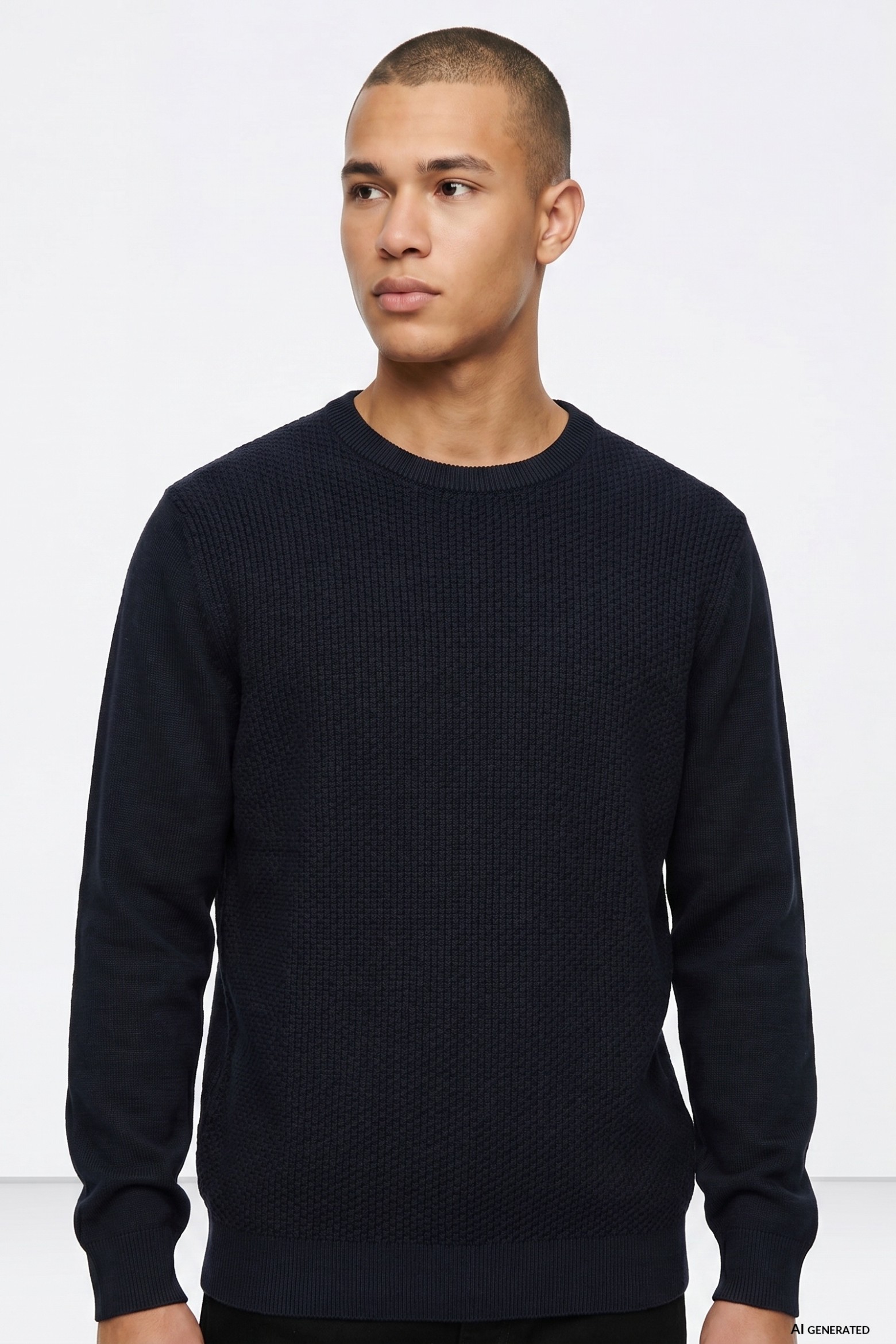 Blue Textured Knit Sweater
