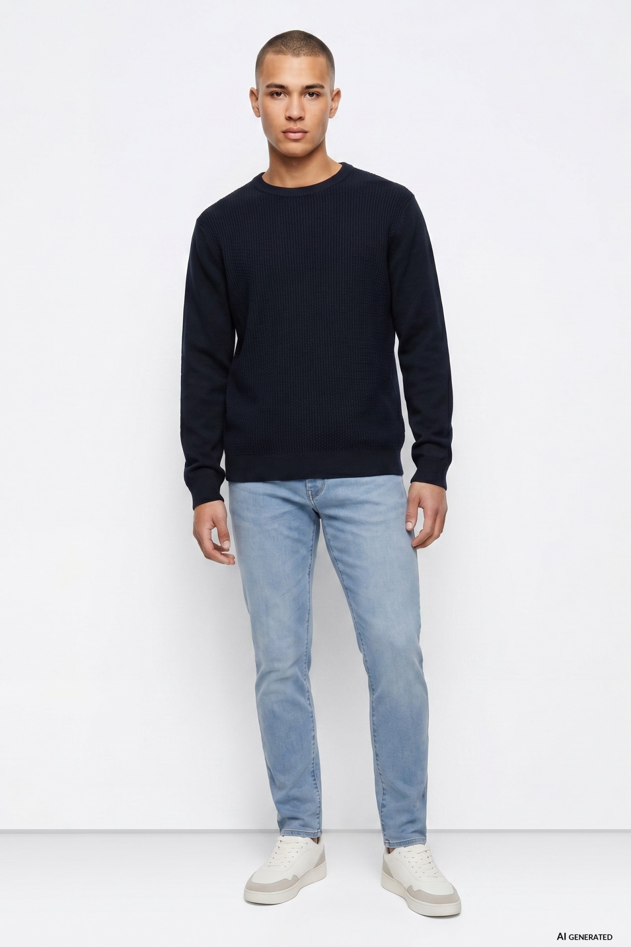 Blue Textured Knit Sweater