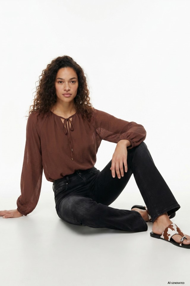 Long Sleeve Brown Blouse