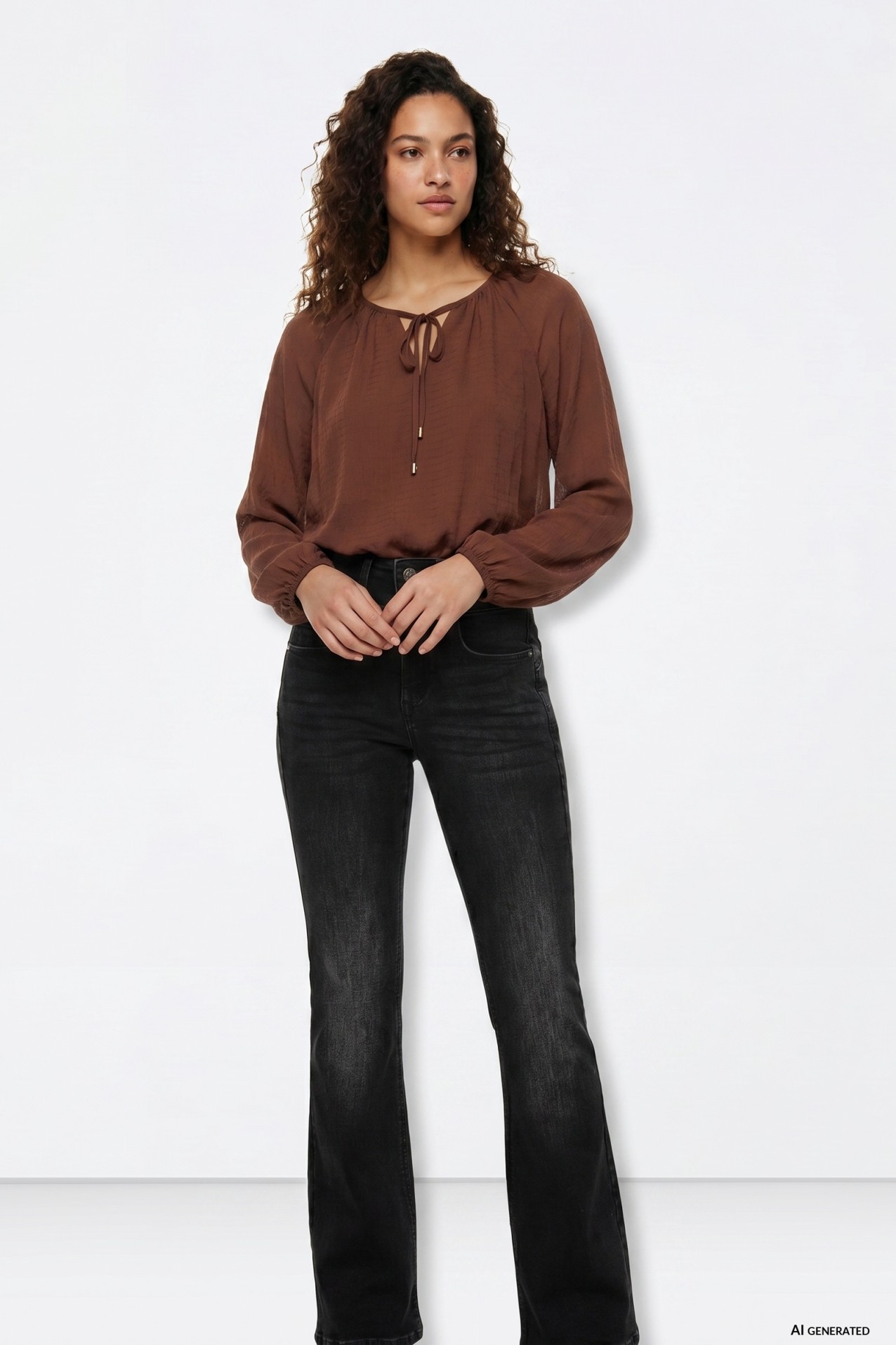 Long Sleeve Brown Blouse