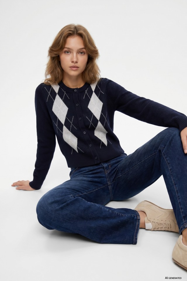 Blue Argyle Cardigan