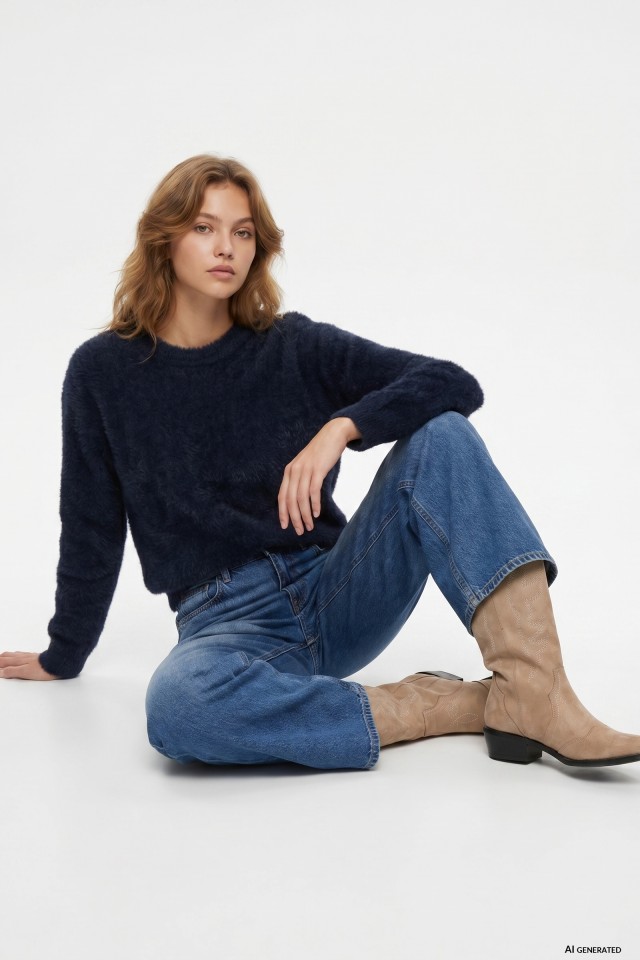 Navy Blue Fluffy Jumper