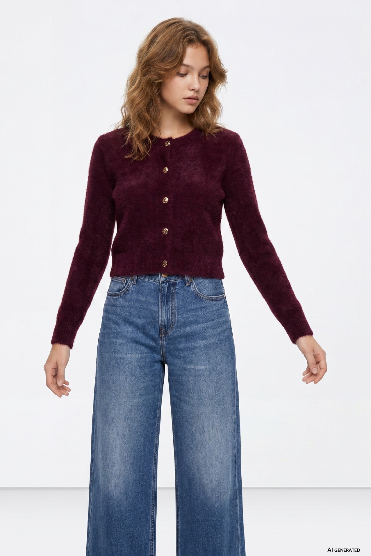 Red cropped cardigan sweater