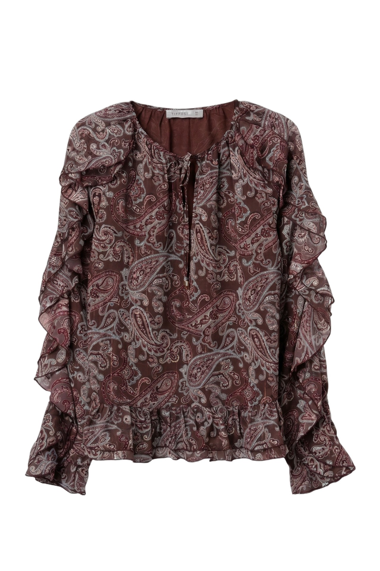 Brown Paisley Ruffle Blouse