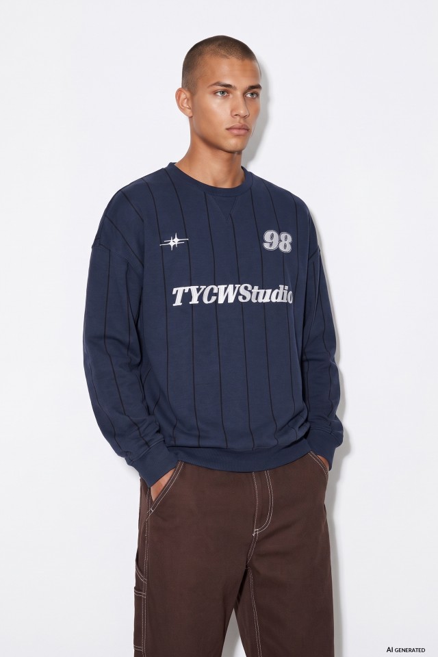 Navy Blue Pinstripe Sweatshirt