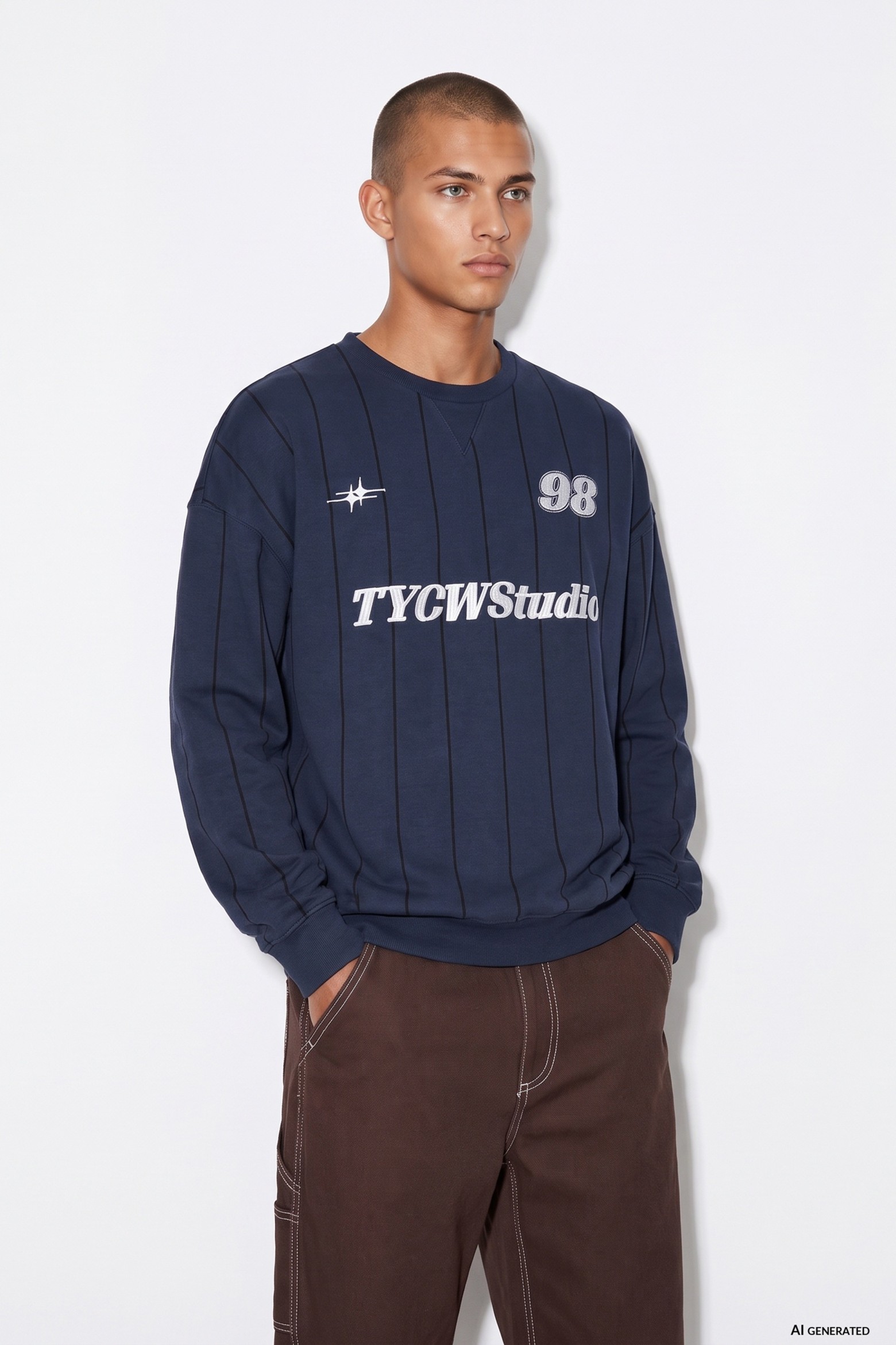 Navy Blue Pinstripe Sweatshirt