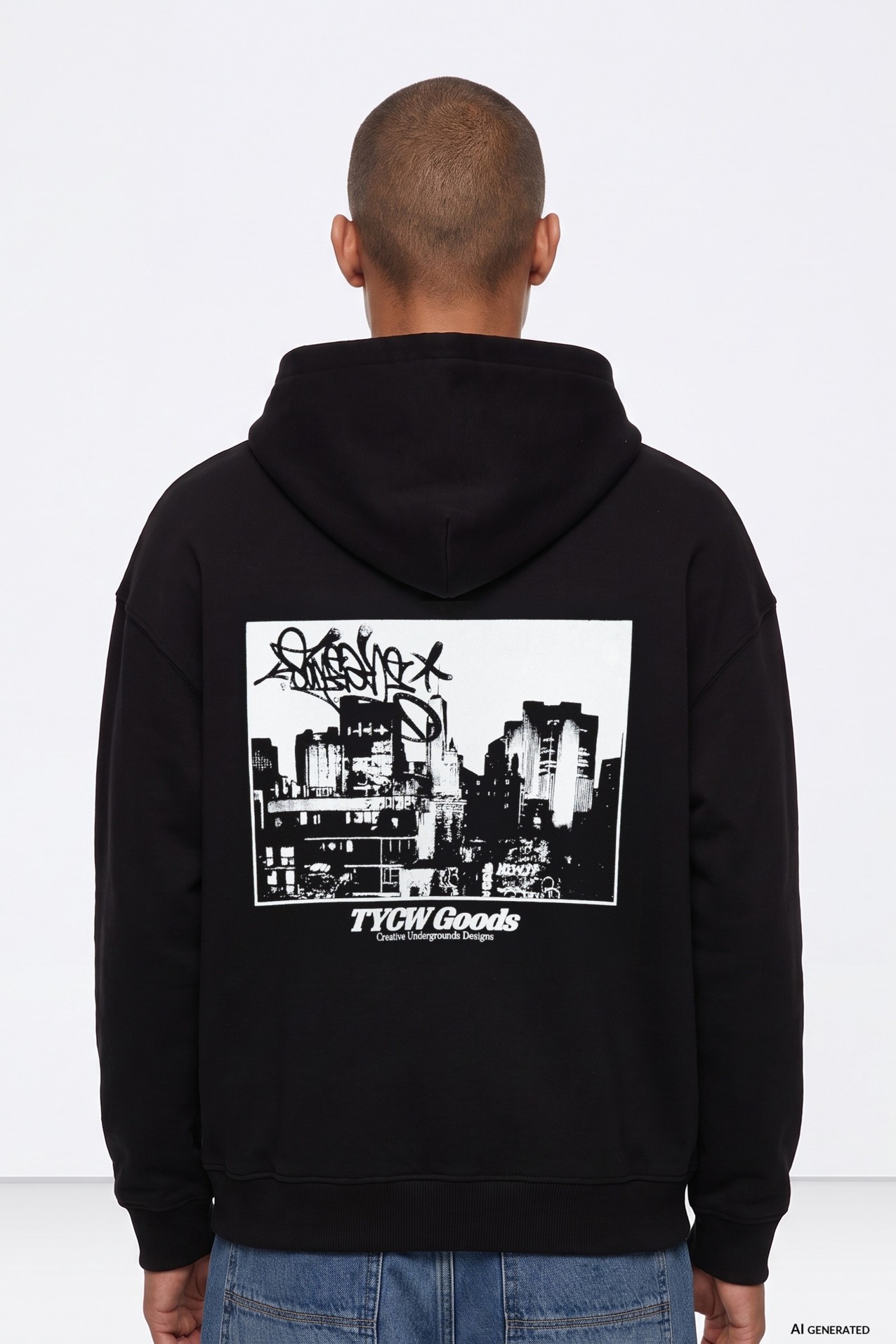 Black Hoodie With Urban Print
