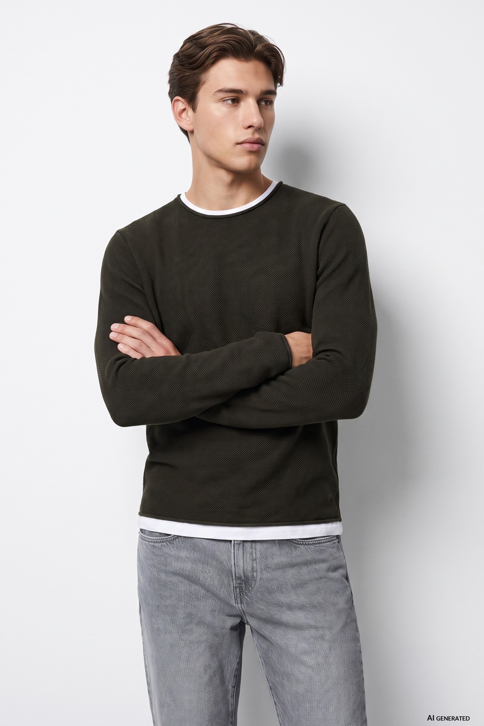 Green Knit Casual Sweater