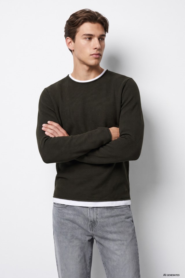 Green Knit Casual Sweater