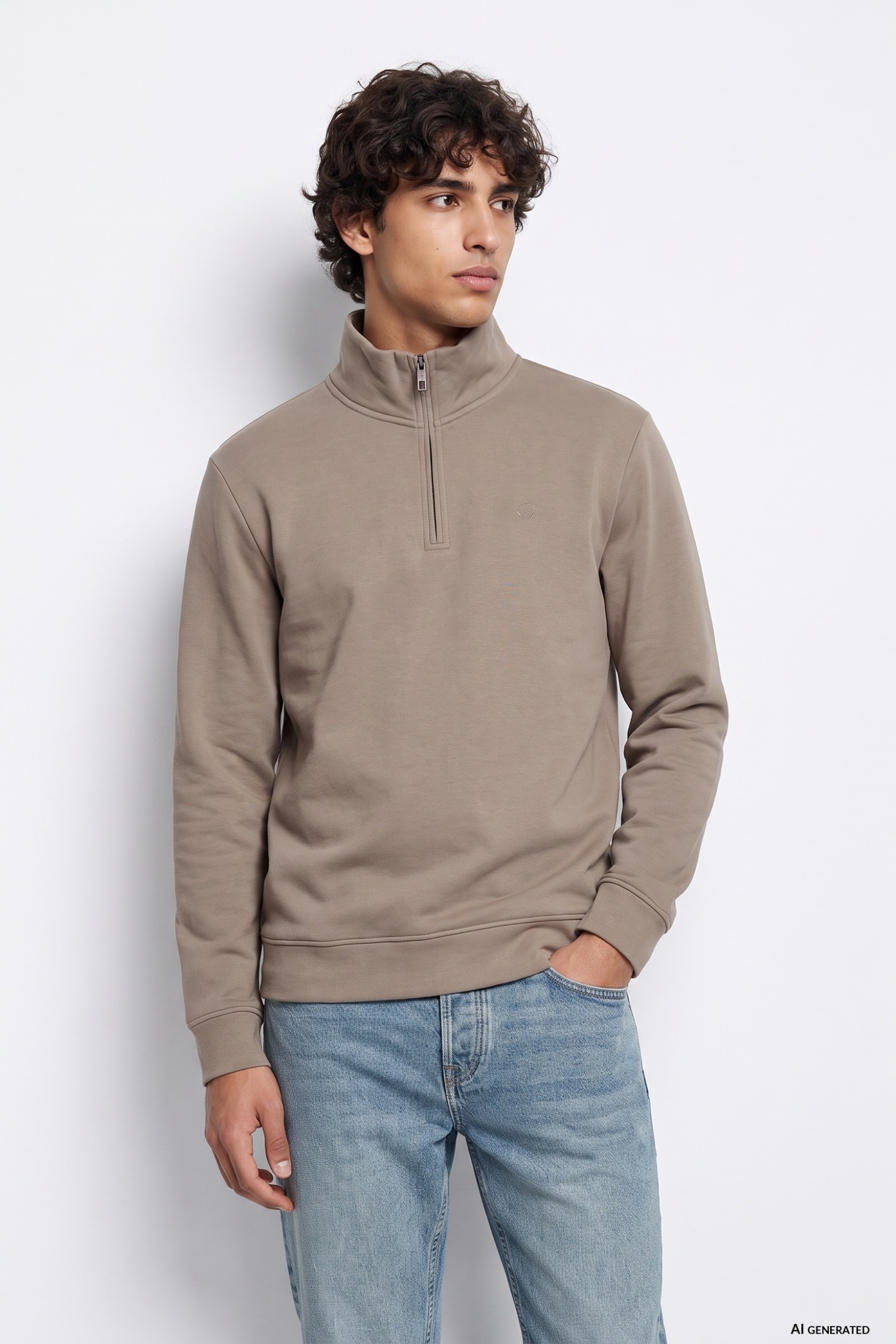 Sweatshirt bege zip casual