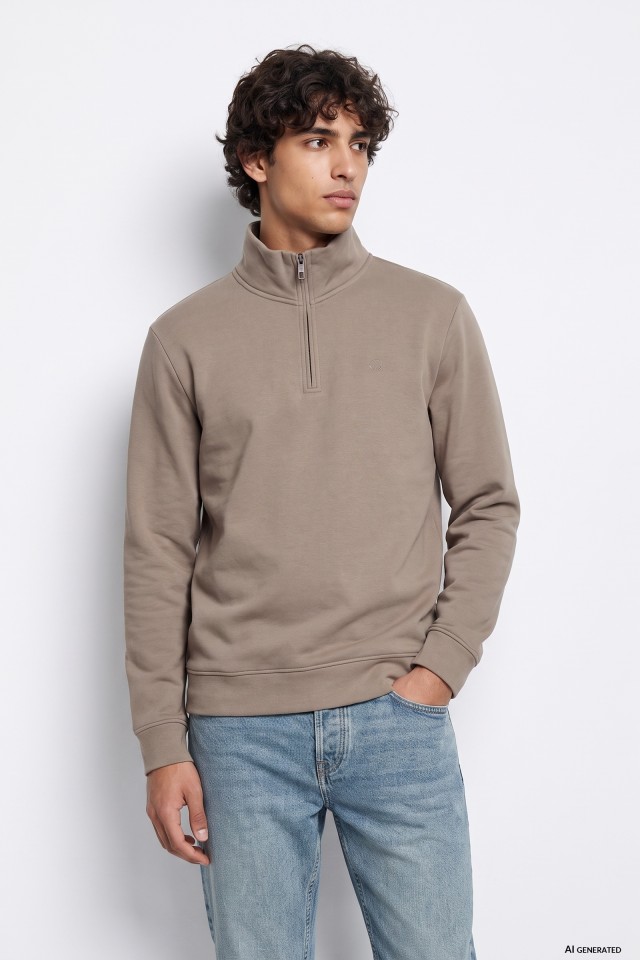 Sweatshirt bege zip casual