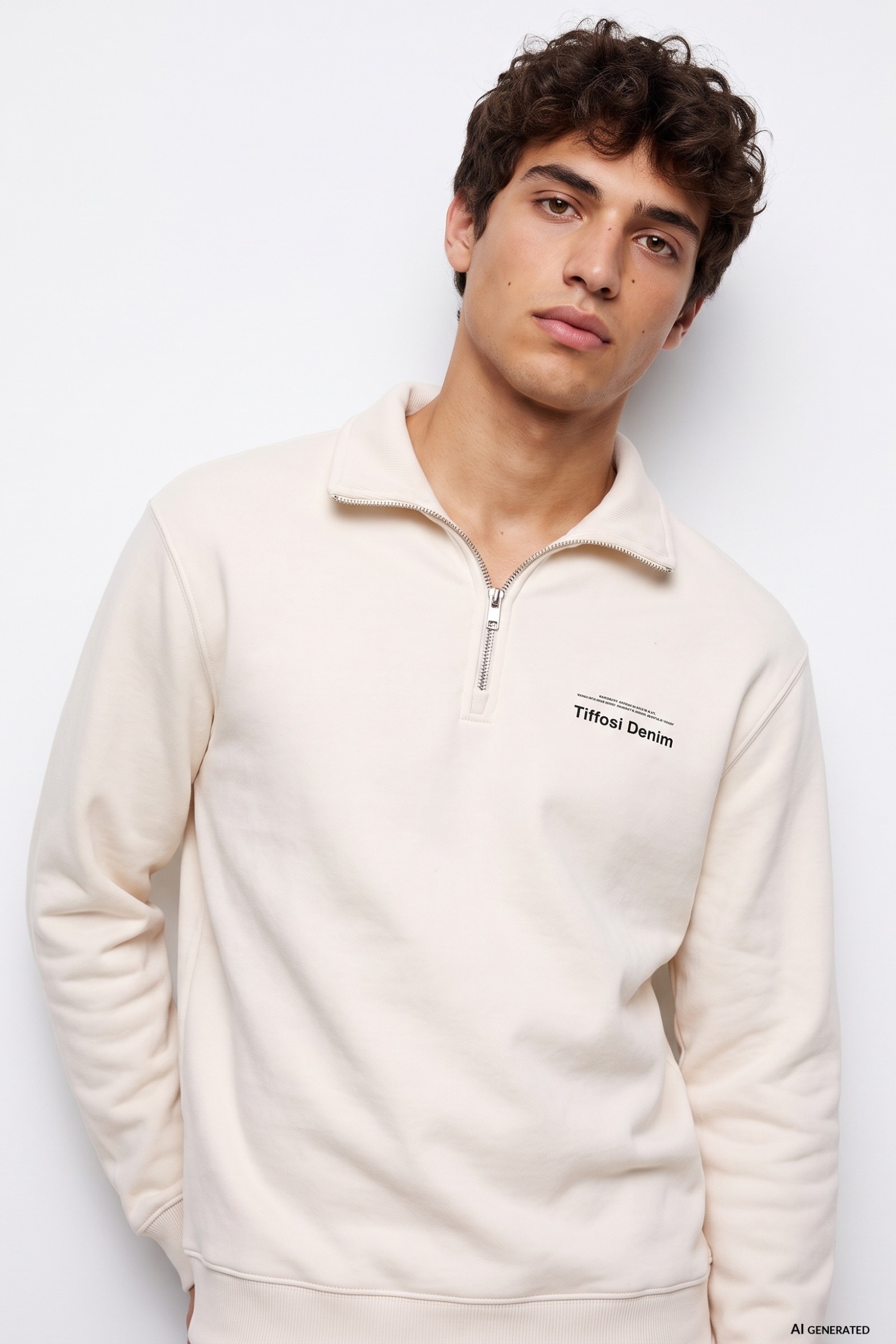 Beige Half-Zip Sweatshirt