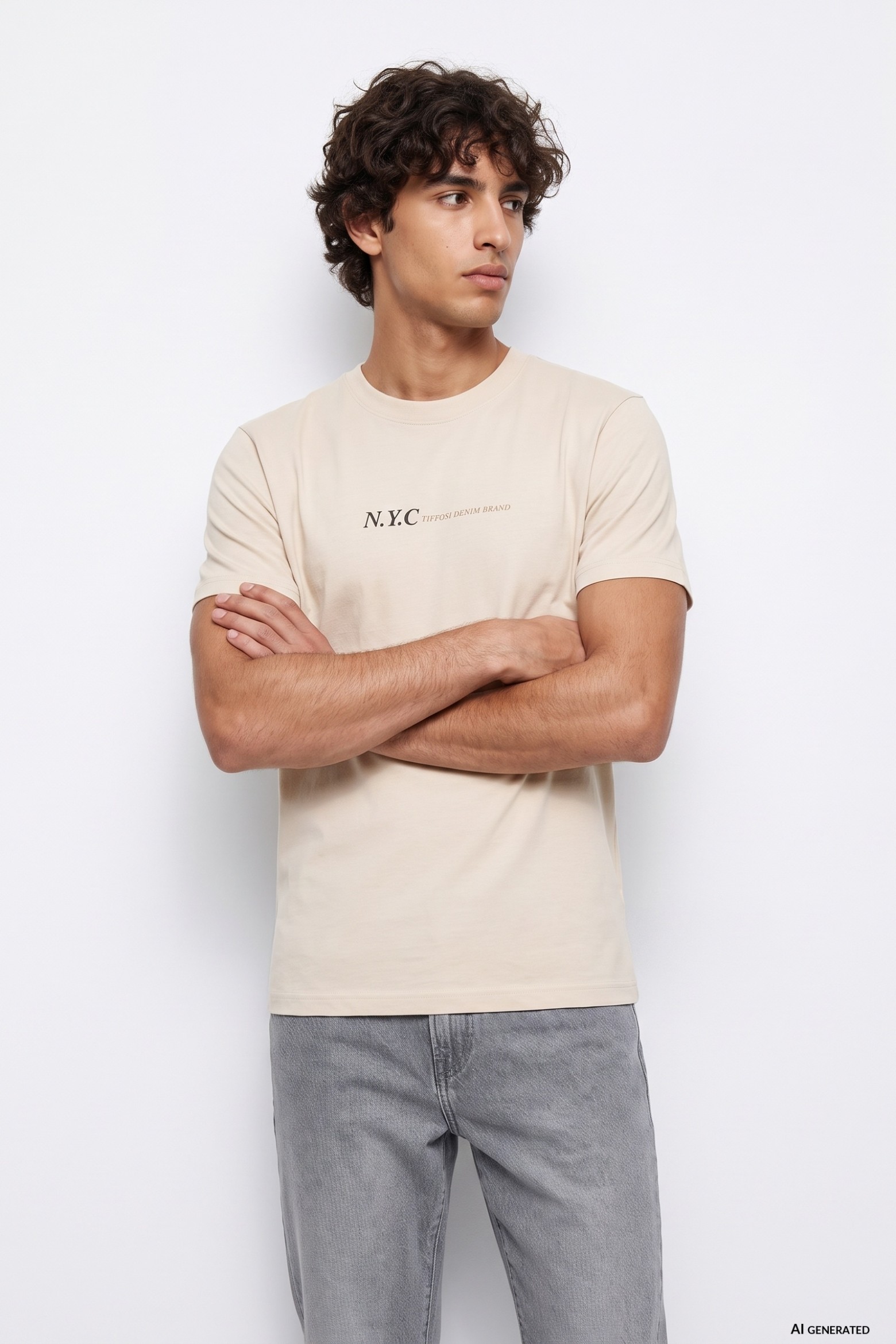 Beige NYC Print T-shirt