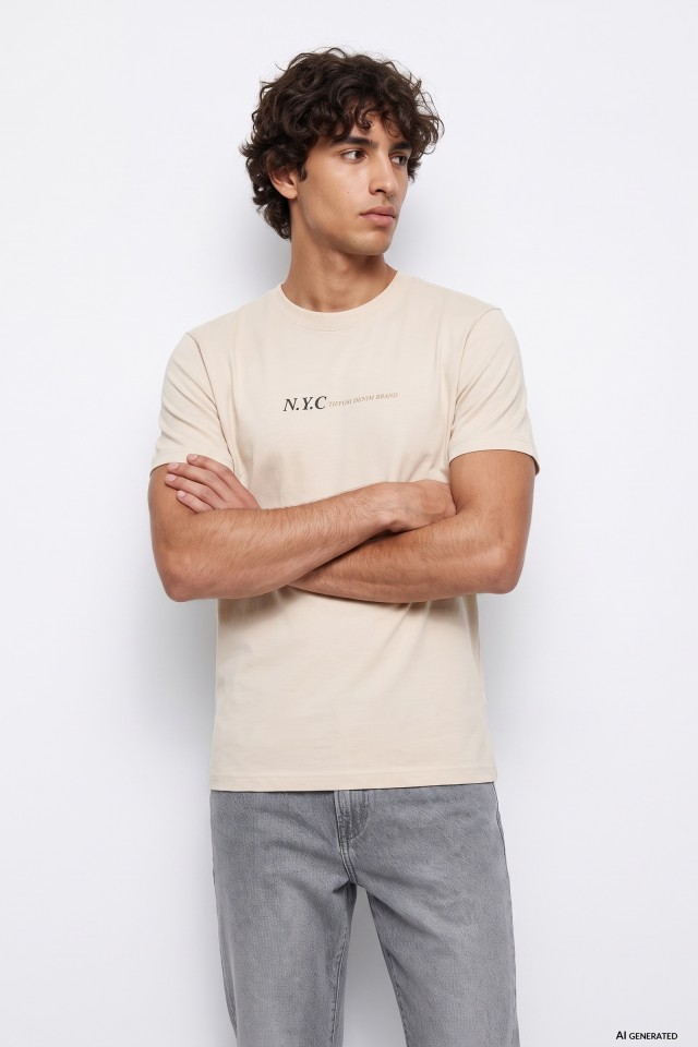 Beige NYC Print T-shirt