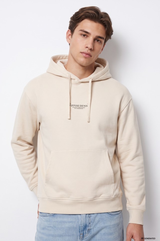 Beige hoodie with front pocket