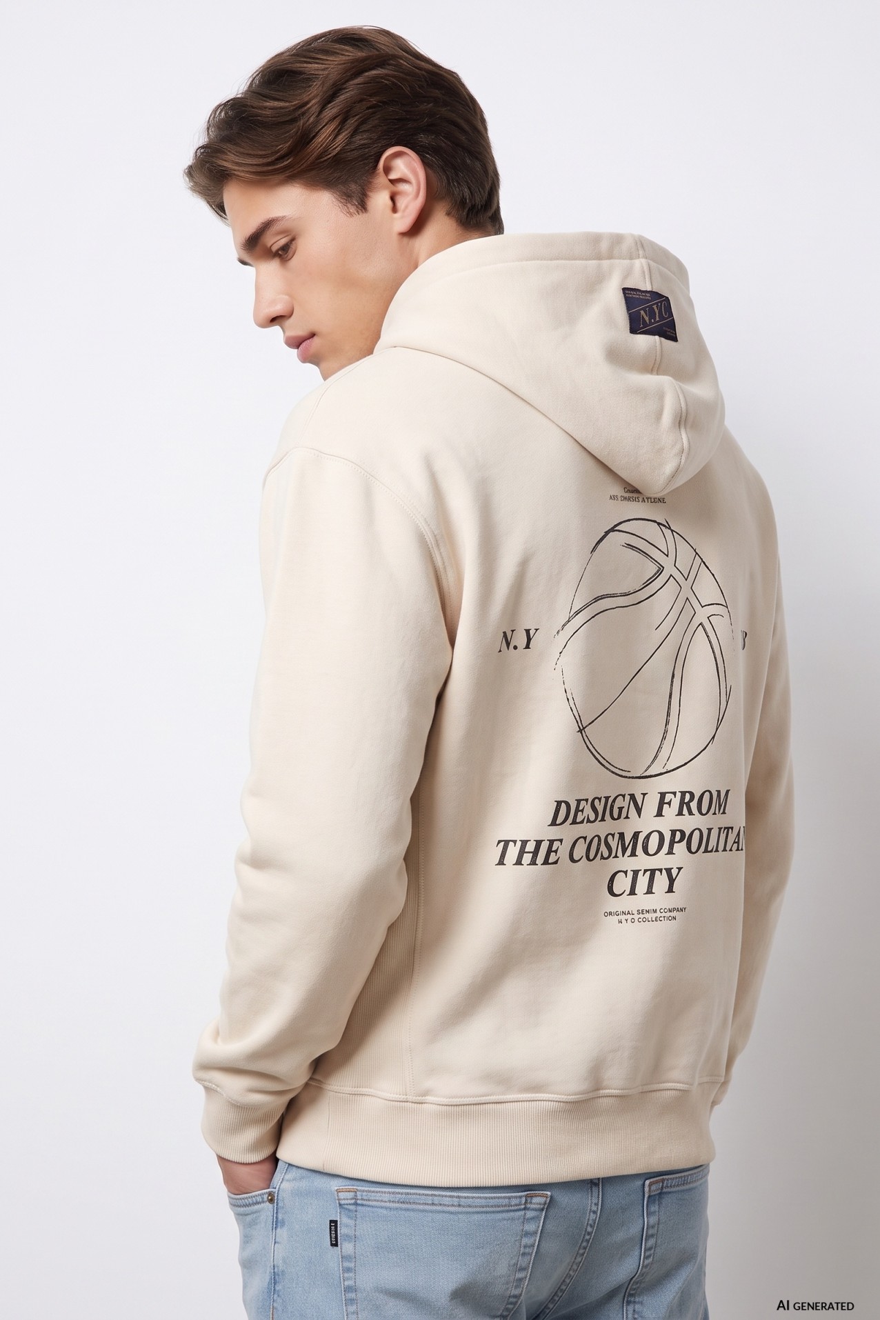 Beige hoodie with front pocket