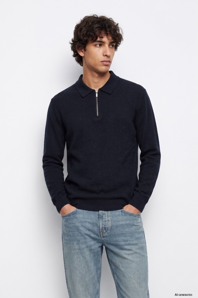 Navy Quarter-Zip Knit Sweater