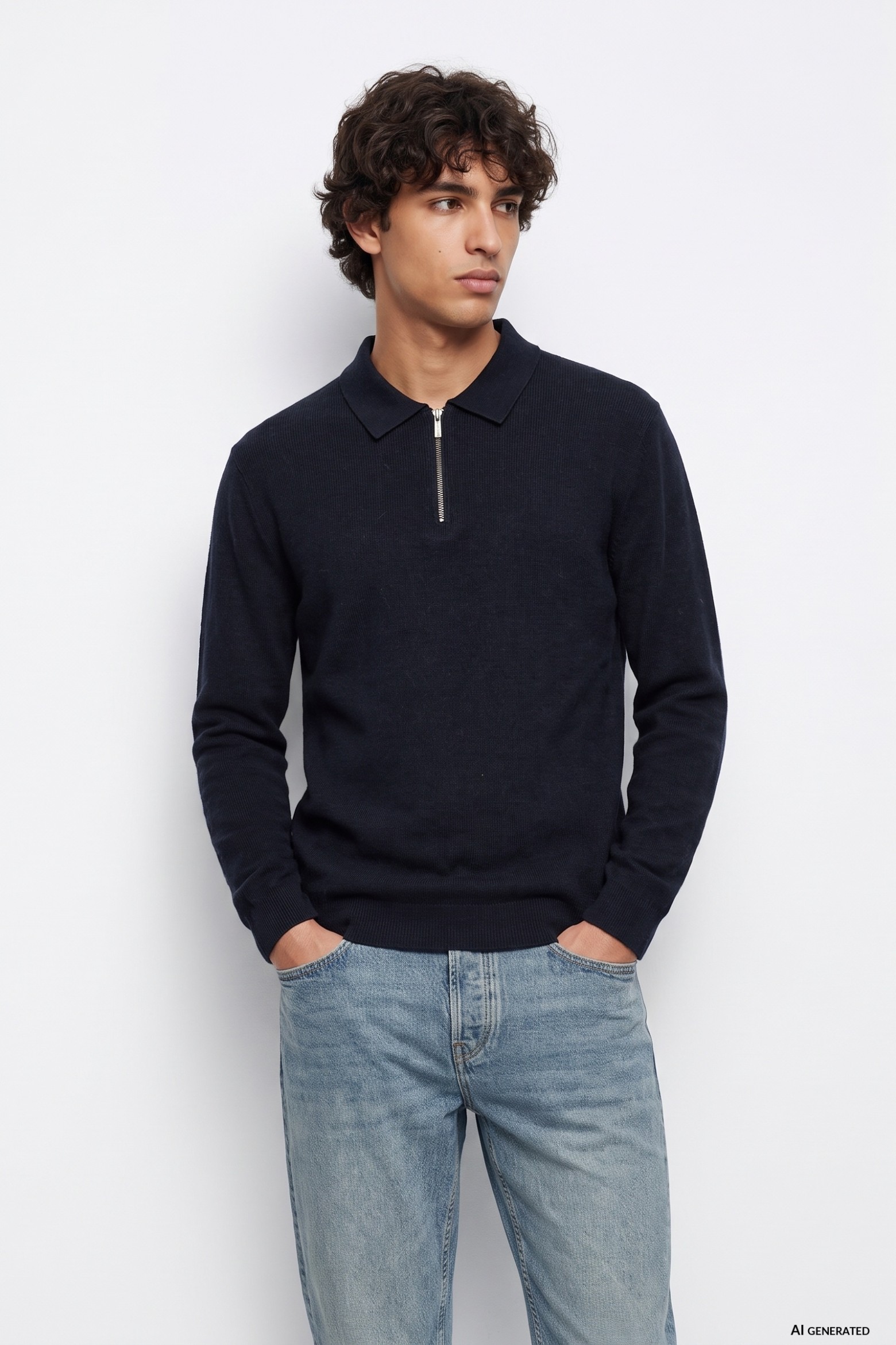 Navy Quarter-Zip Knit Sweater