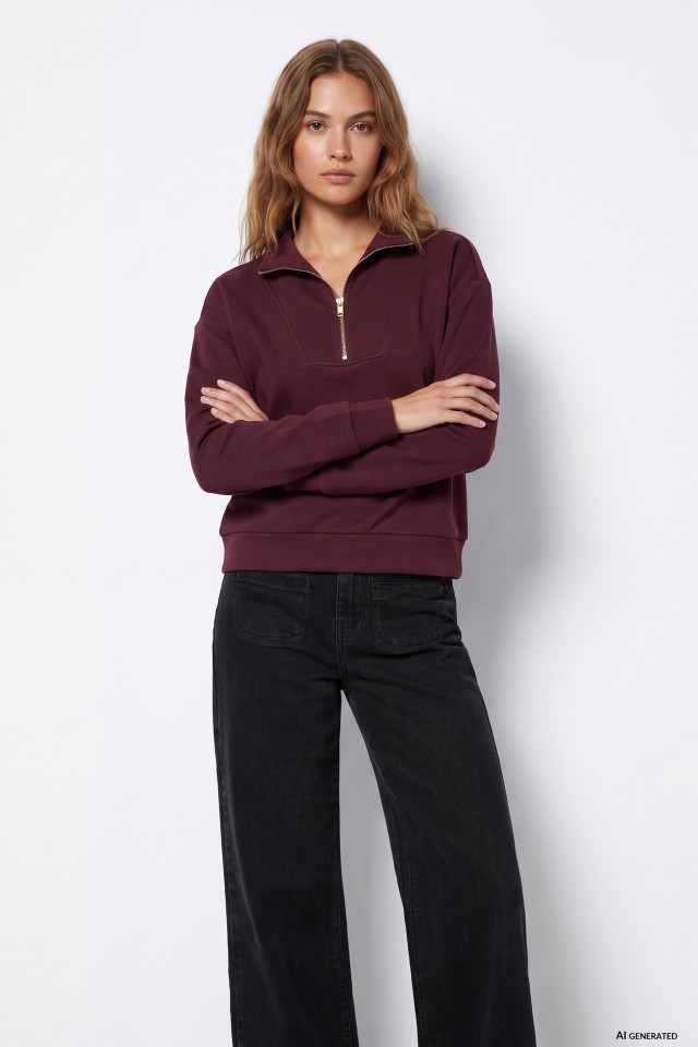Sweatshirt com fecho borgonha