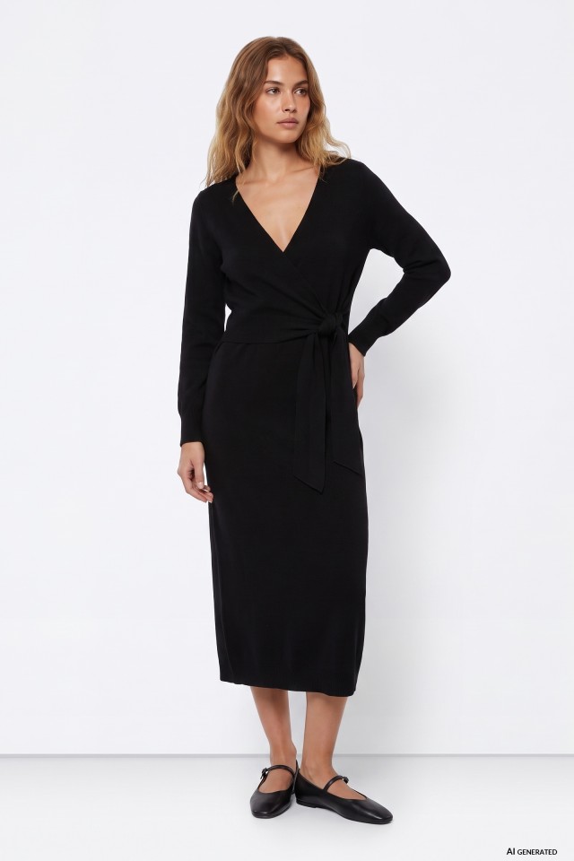 Black Wrap Midi Dress