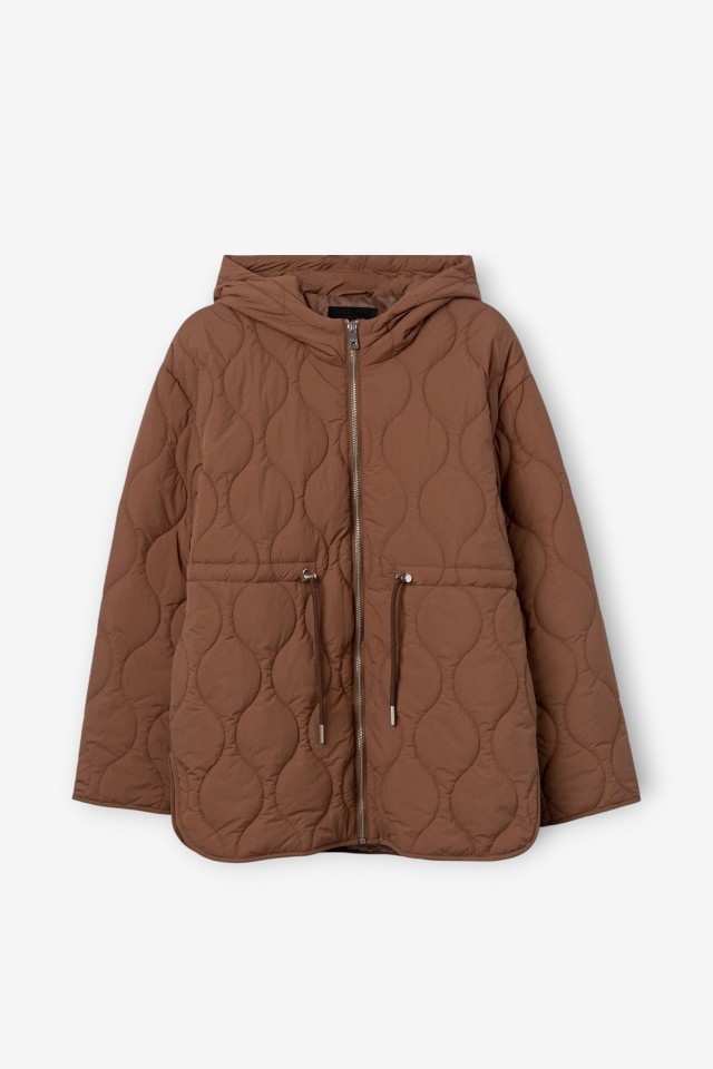 Beige Quilted Hooded Jacket