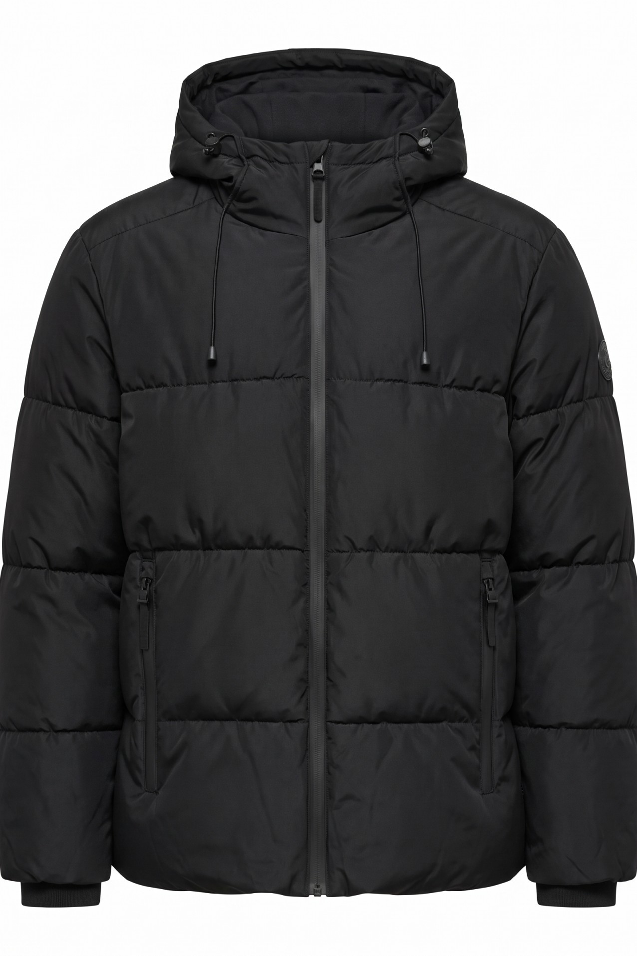 Casaco puffer preto capuz