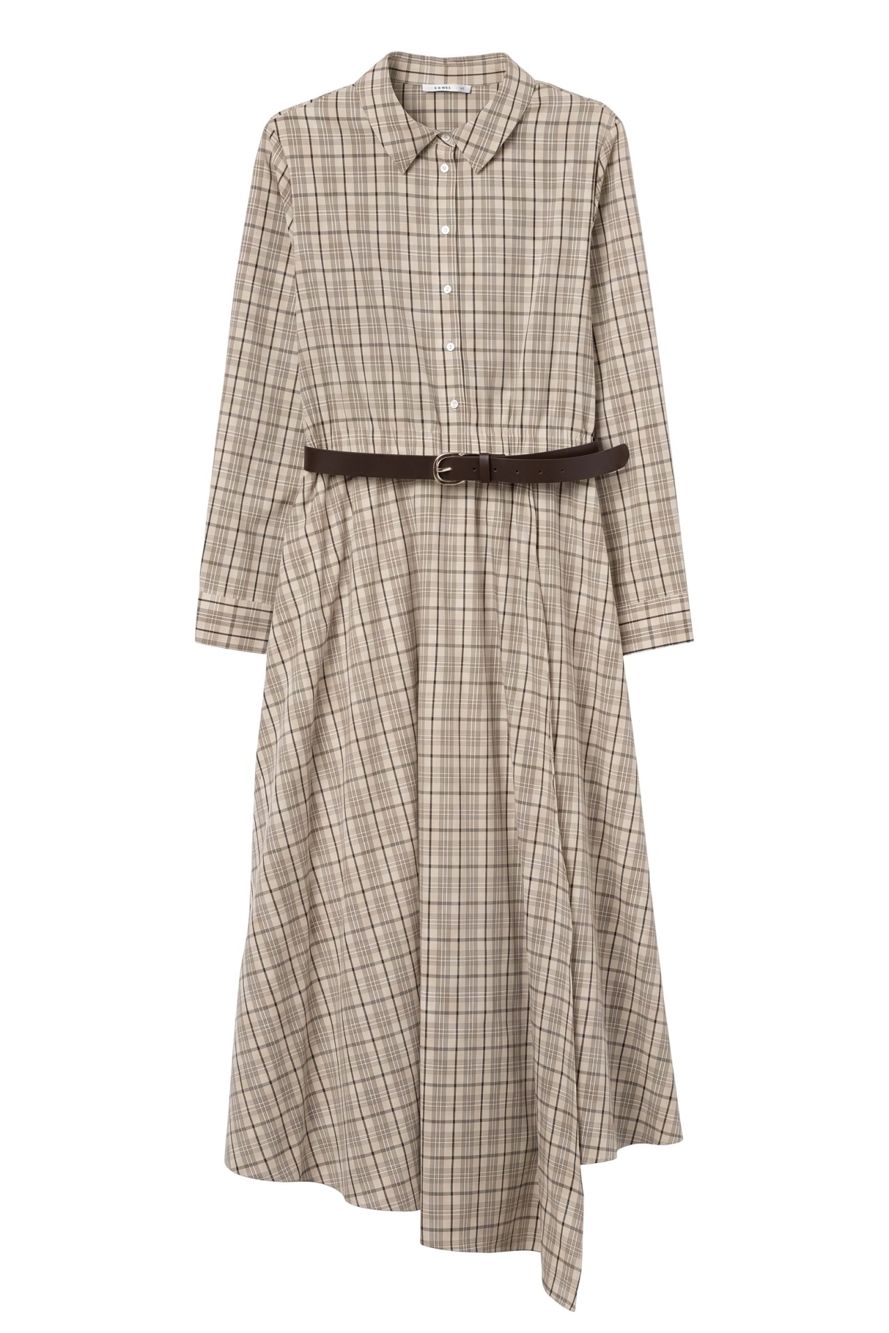 Beige Plaid Shirt Dress