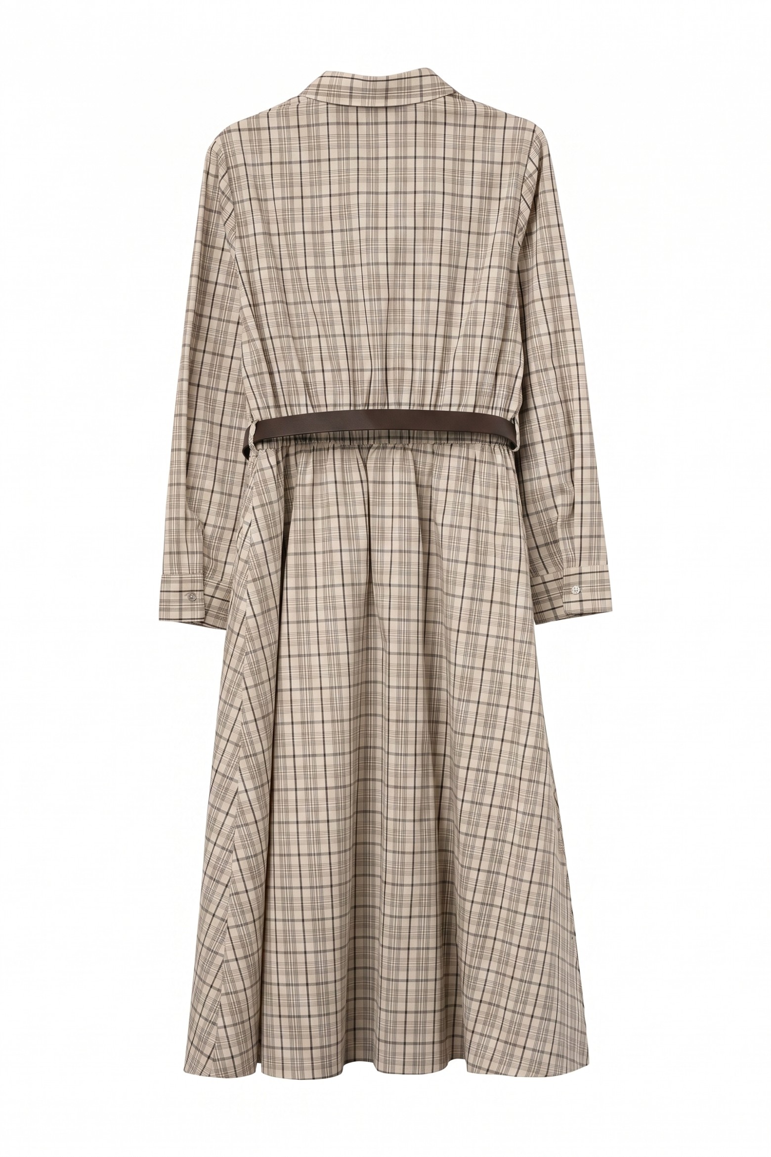 Beige Plaid Shirt Dress