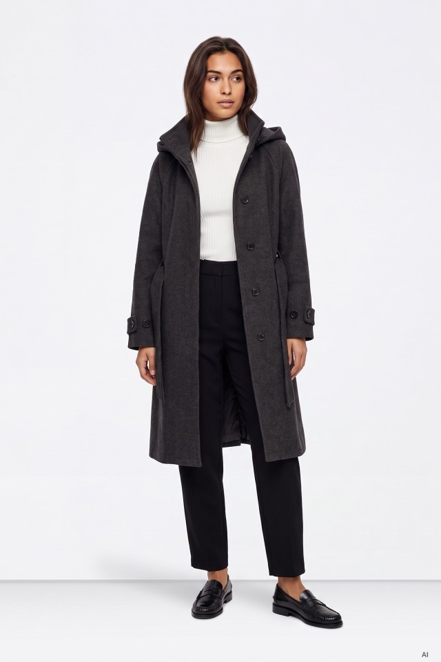 Long Charcoal Hooded Coat