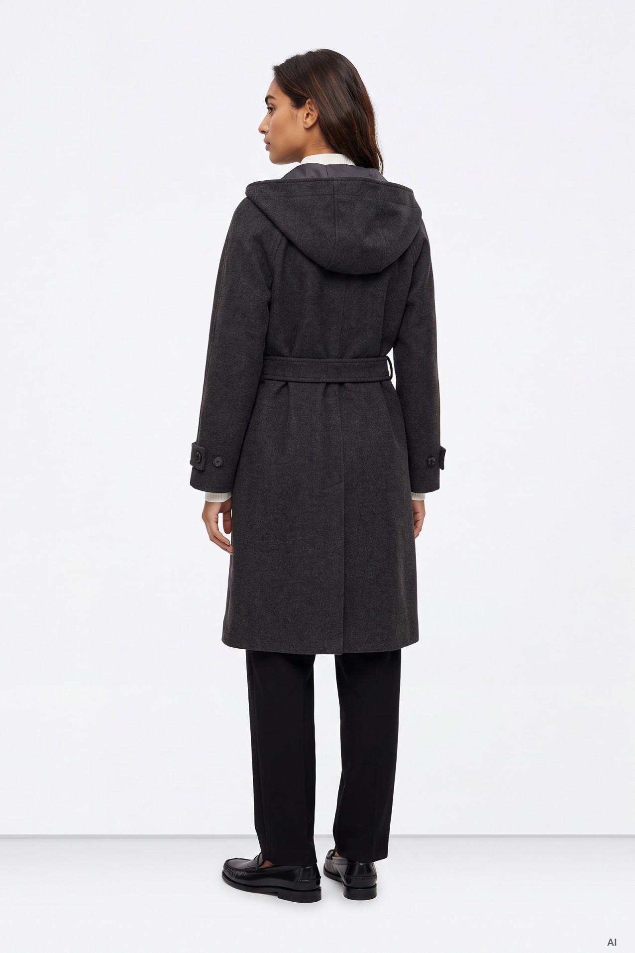 Long Charcoal Hooded Coat