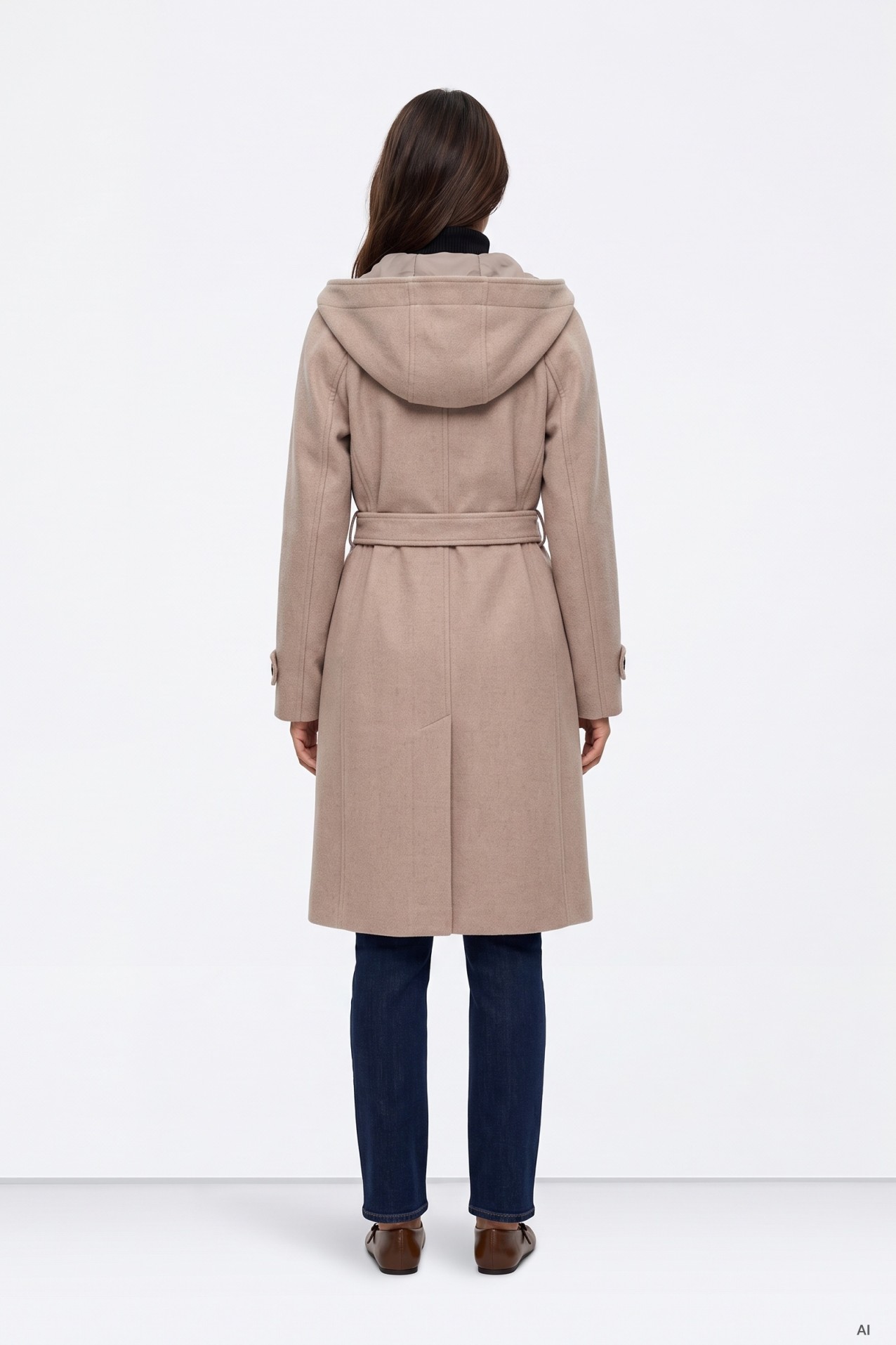 Long Beige Hooded Coat