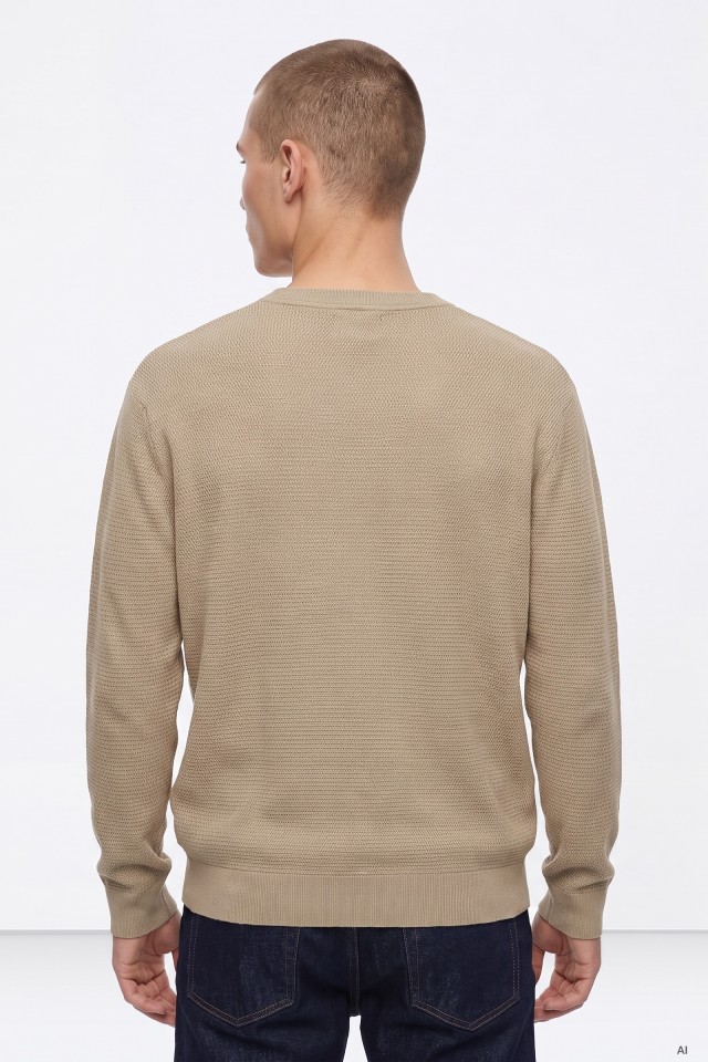 Beige Textured Crew-Neck Sweater Beige Textured Crew-Neck Sweater