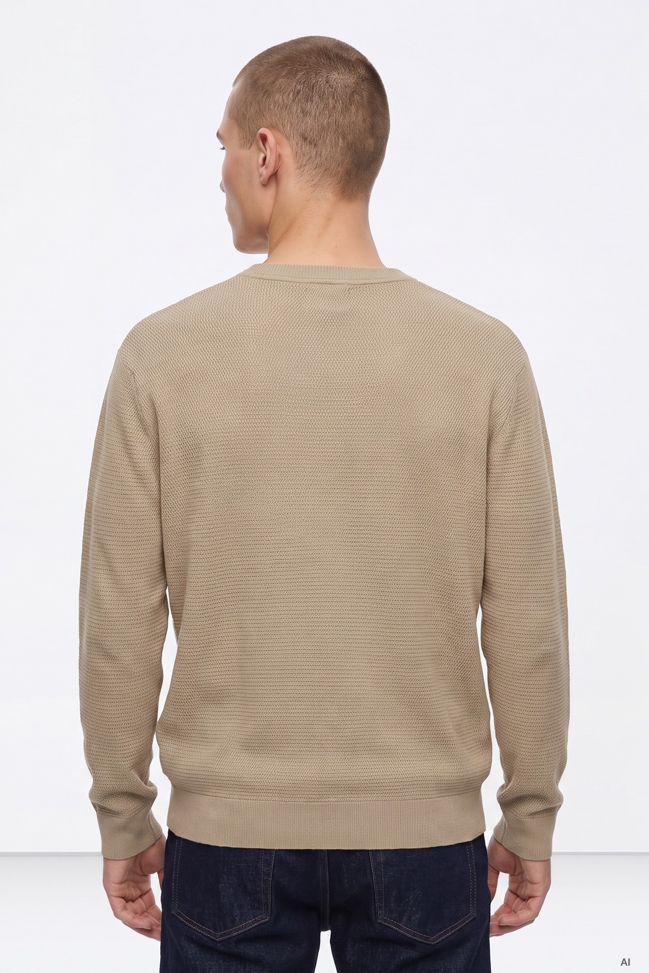 Beige Textured Crew-Neck Sweater