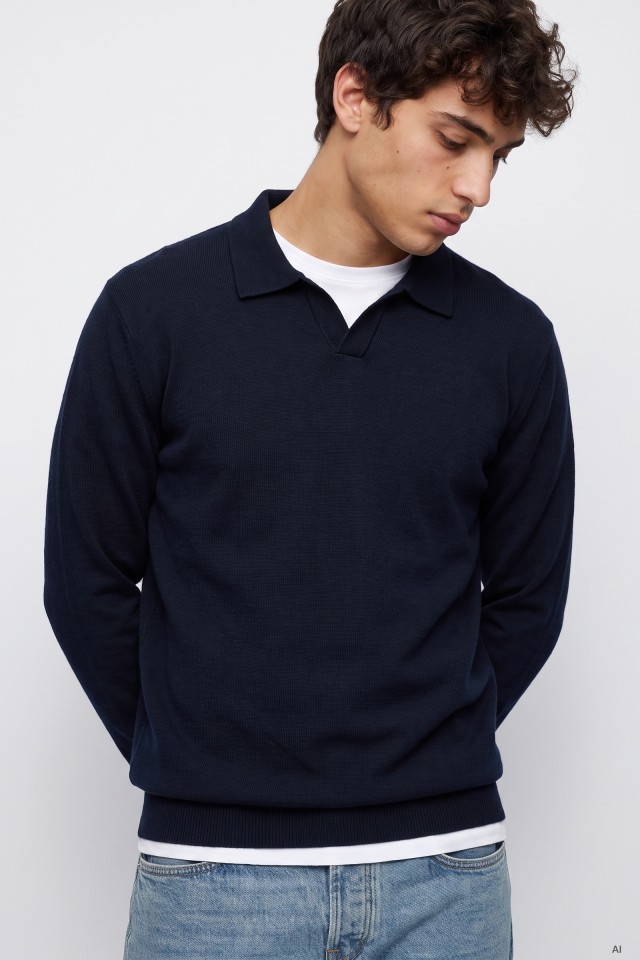 Camisola Azul-Marinho com Gola