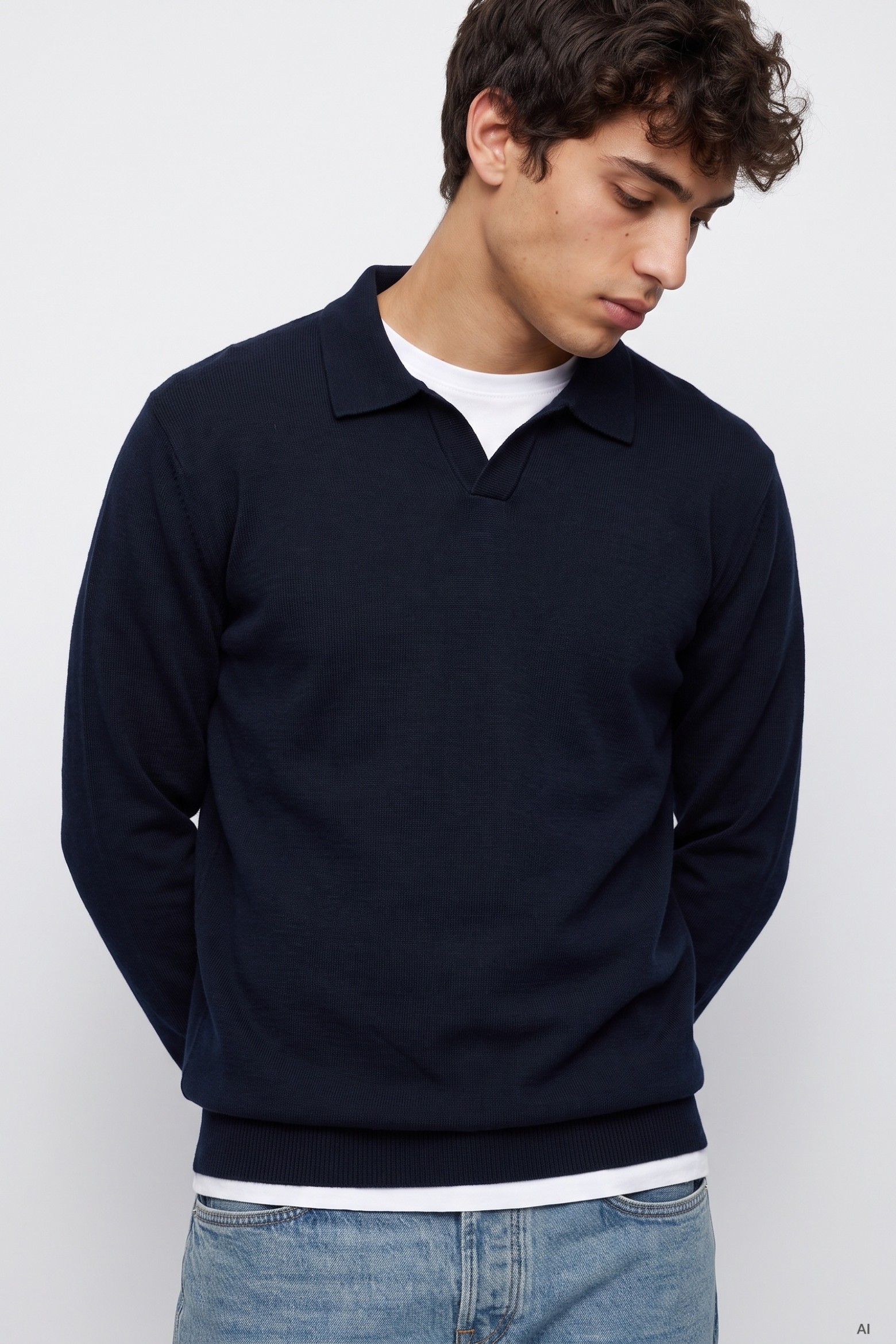 Camisola Azul-Marinho com Gola