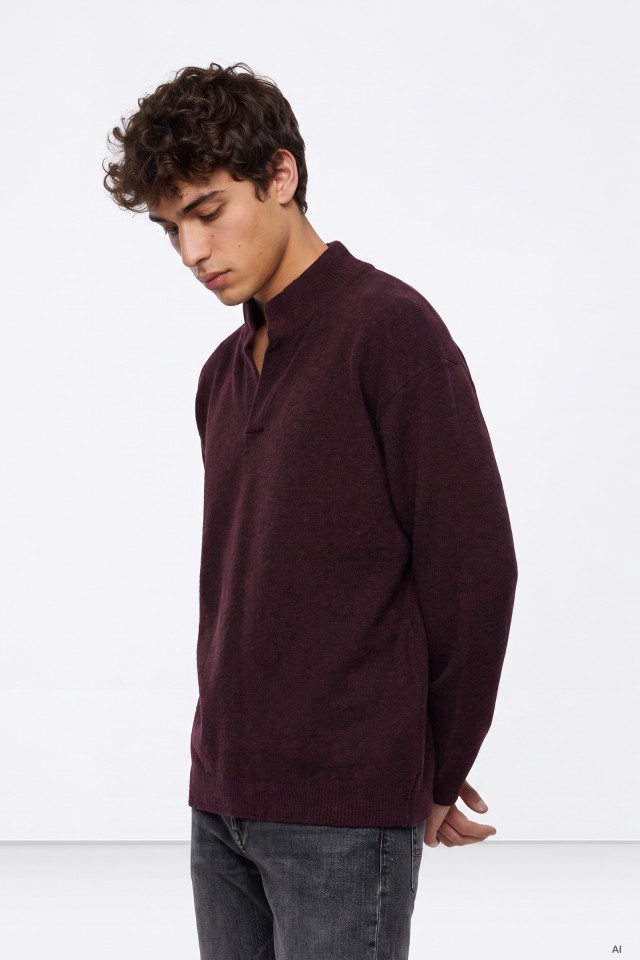 Brown Notch-Neck Sweater