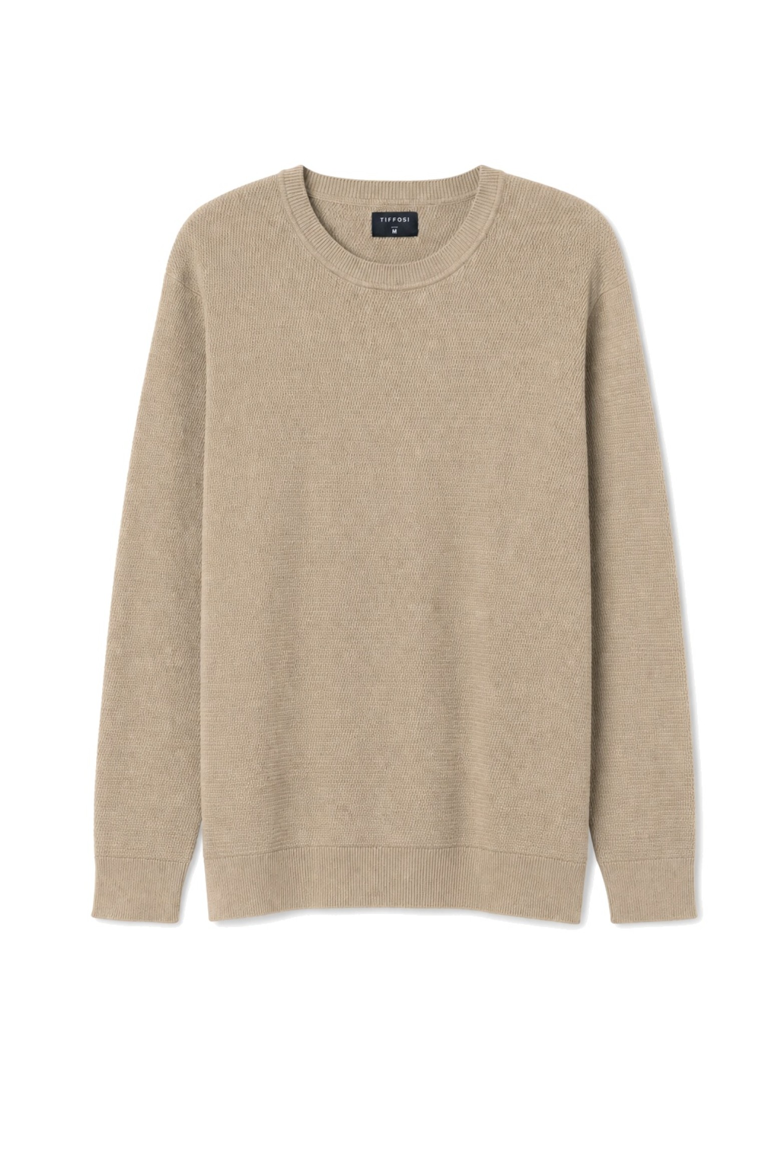 Beige Textured Crew-Neck Sweater