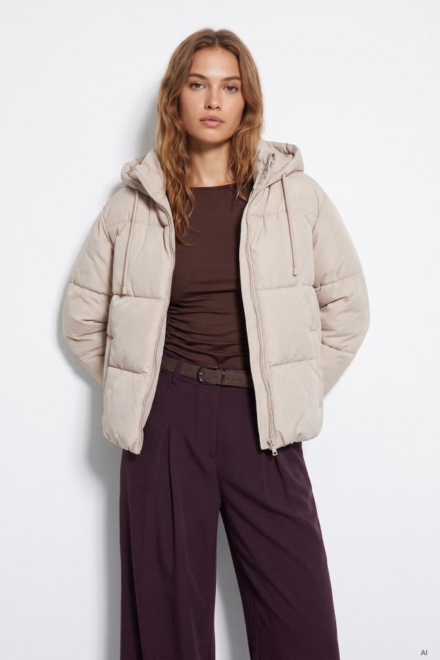 Beige Cropped Puffer Jacket Beige Cropped Puffer Jacket