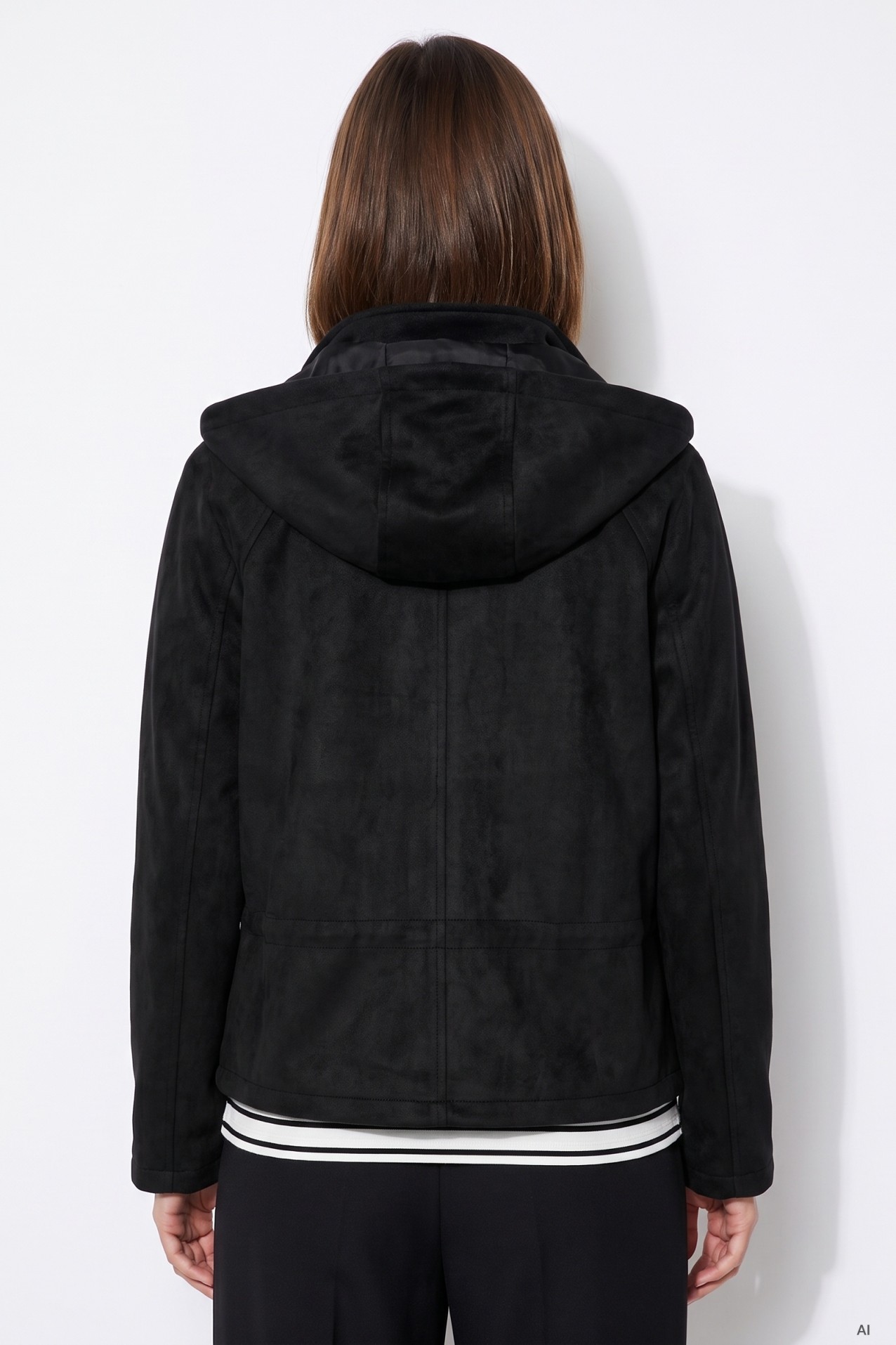 Black Straight-Cut Hooded Jacket