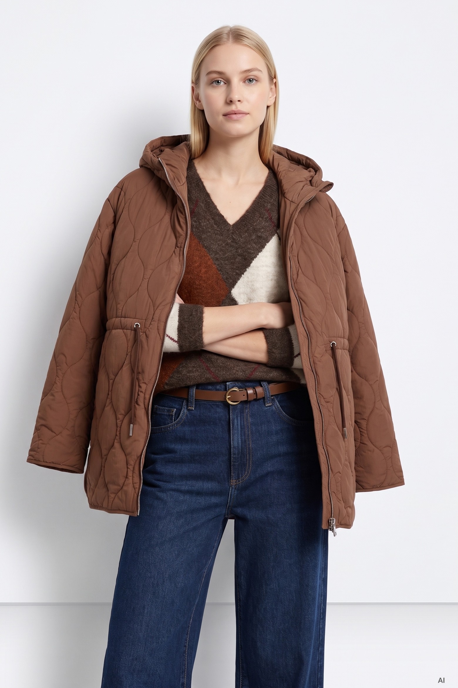 Beige Quilted Hooded Jacket