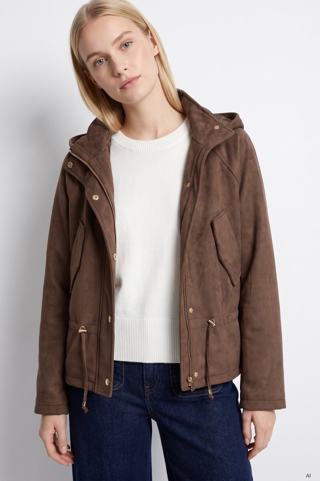 Brown Hooded Relaxed Jacket