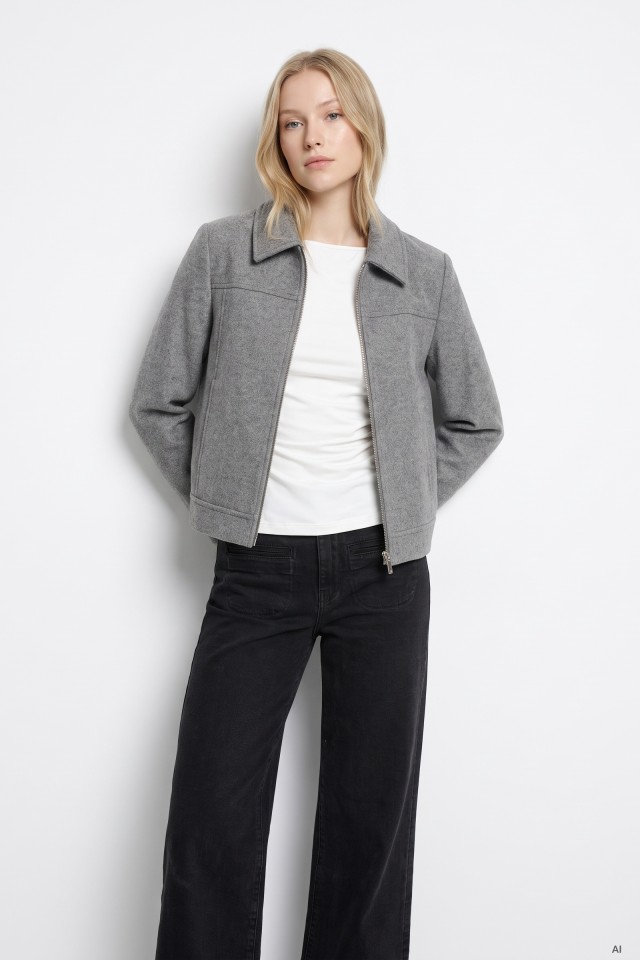 Grey Melange Casual Jacket