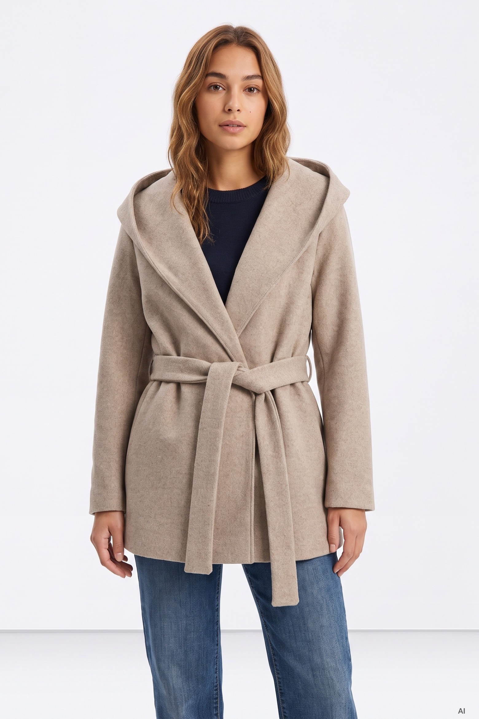 Chaqueta beige con cinturón