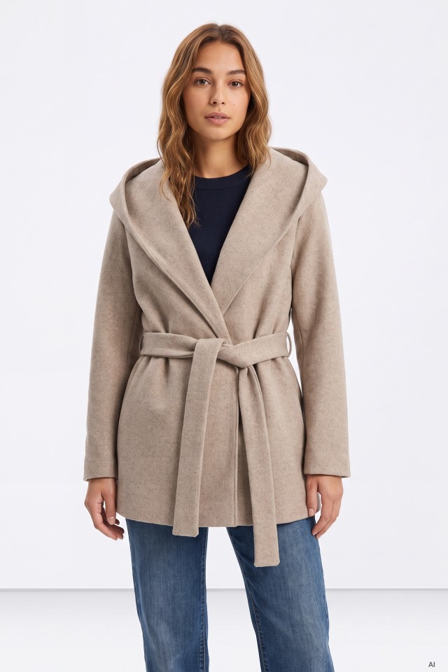 Beige Coat With Hood