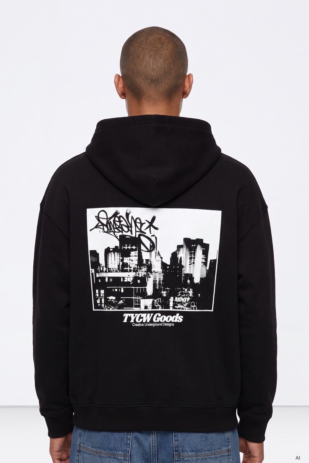 Black Hoodie With Urban Print